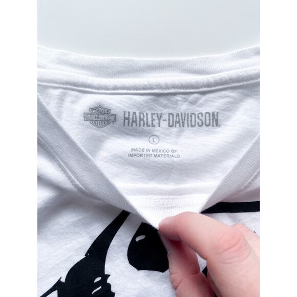 Women's Harley Davidson Sketchy #1 White and Black T-Shirt Size Large - Picture 2 of 6